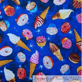 Hi Fashion BonEful FABRIC FQ Cotton Quilt Blue Rainbow ICE CREAM Cupcake Birthday Boy Girl