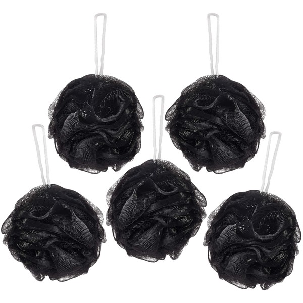 BRUBAKER Cosmetics - Premium Bath & Shower Sponge - Exfoliating Body Pouf - with String for Hanging - 5 Pack - Black