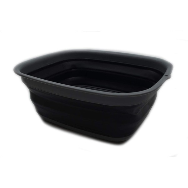 SAMMART 9.45L (2.5 Gallon) Collapsible Tub - Foldable Dish Tub - Portable Washing Basin - Space Saving Plastic Washtub (Grey/Black, M)