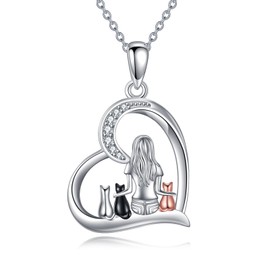 YFN Cat Necklace Sterling Silver Jewelry for Women Cat Jewelry Gifts (Silver-3 Cat Necklace)