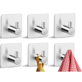 RUISTLI Ganchos para Pared 6 PCS,Toallero para Baño Ganchos Adhesivos para Pared,Accesorios para Baño Acero Inoxidable,Se Pueden Colgar Toallas, Llaves, Sombreros,Ropa,Ganchos Adhesivos Baño Cocina