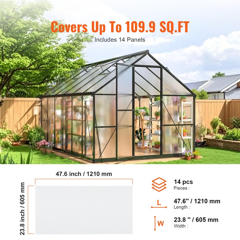 VEVOR 14 Pack Polycarbonate Greenhouse Panels, 2' X 4' X