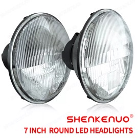 SHENKENUO 7 Inch led GLASS Headlight Round, CLASSIC LOOK Conversion Chrome pair