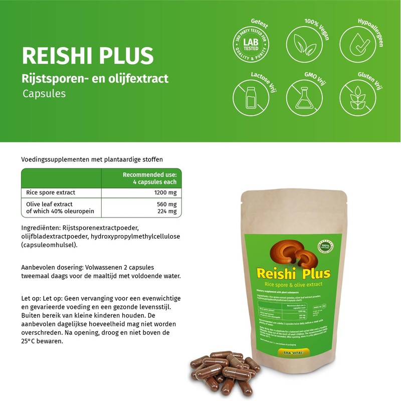Reishi Sporen Extrakt mit Olivenblatt-Extrakt (40% Oleuropein) Kapseln, Vegan (360