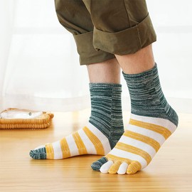 Vraquir Men's Five Toe Socks, Cotton, Antibacterial, Deodorizing, Athlete's Foot Protection, Breathable, For Sports, Mountain Climbing, 5 Toe Socks, Men's Business Socks, Set of 5 Pairs, Set of 5