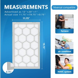 OlitAir Air Filter -  Furnace/HVAC, 20 x 12 x 1, MERV 8 - 5-Pack W/Reusable ABS Frame