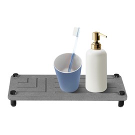 Volanne Premium Diatomite Sink Caddy – Quick-Drying Stone Tray with Stainless Steel Feet – Water-Absorbing Organizer for Kitchen & Bathroom – 11" L x 4.7" W – Dark Grey