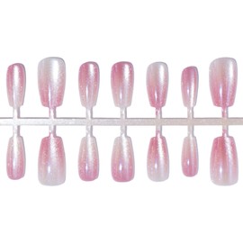 LIGHT RAIN Glossy fake nails - 30 Piece XS S M Sprayed Gel Press on Nails feminine Bling Glitter Ombre Pink Medium Coffin False Nails