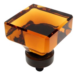 Cosmas 6377ORB-A Oil Rubbed Bronze Cabinet Hardware Square Knob with Amber Glass - 1-3/8" Square