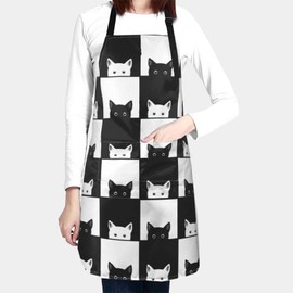 Oplp Black White Cat Waterproof Apron Cooking Kitchen Apron Unisex Adjustable Apron