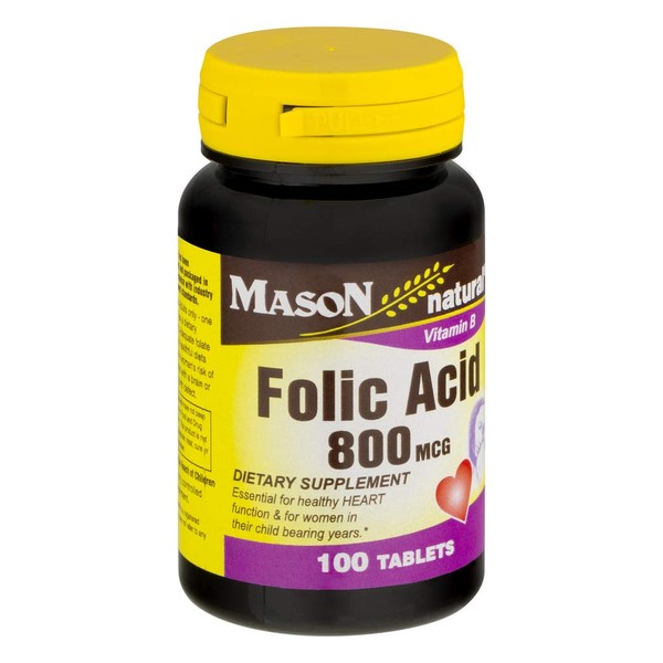 Mason Natural Folic Acid 800 mcg - 100 Tablets, Pack of 2
