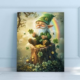 St Patricks Day Wall Decor Canvas Printing, Gnomes Leprechaun Wall Art Framed, Suitable for Festive Decor