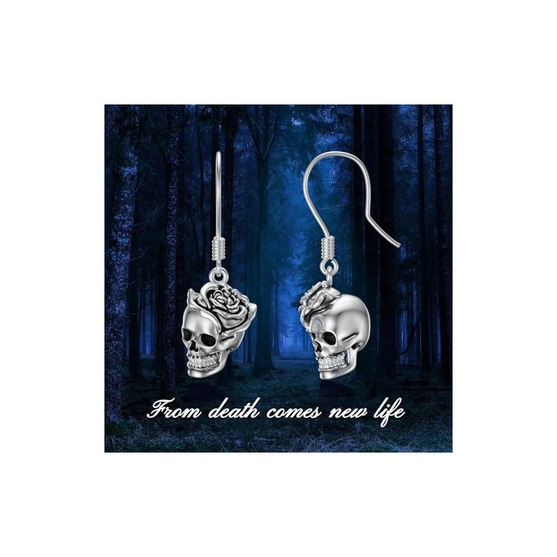 Seiyang arete de calavera de plata de ley con diseño