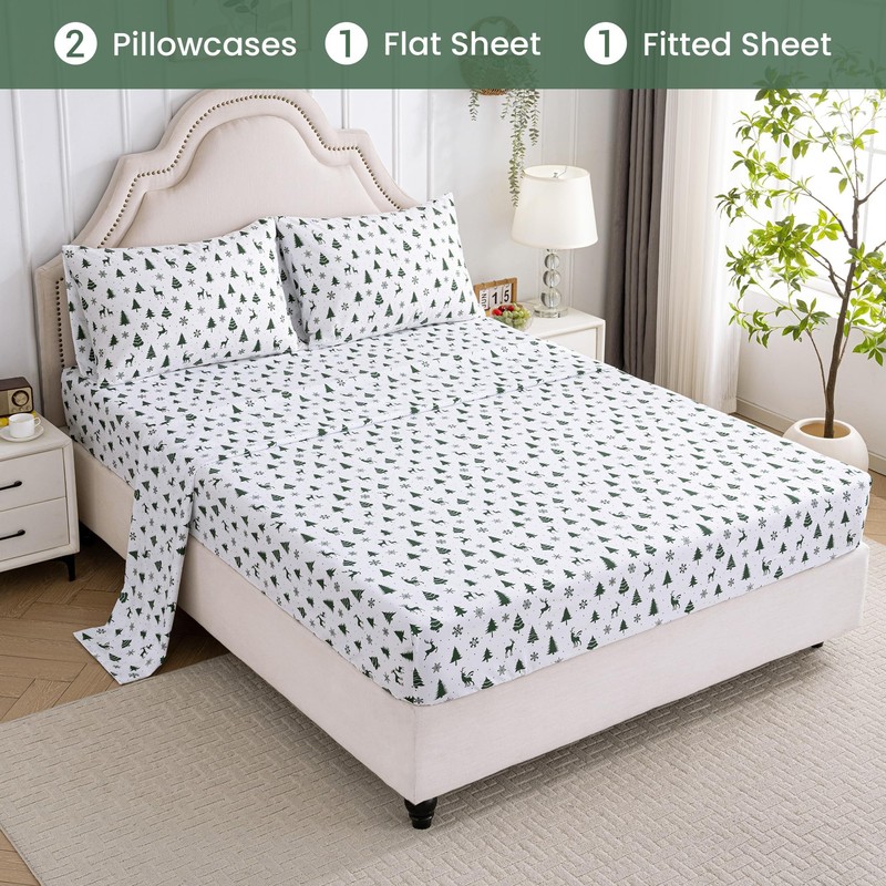 Printed Full Size Sheet Sets, Christmas Holiday Bed Sheets Full,
