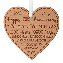 Anniversary Gift for Couple - Wedding Anniversary Keepsake for Him and Her - Wooden Hanging Heart with Engraving - 1st to 50th Anniversary Gift Idea (30th Anniversary)