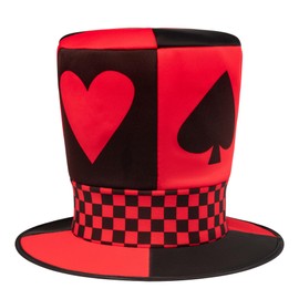Dress Up America Playing Cards Hat for Adults - Whimsical Novelty Top Hat - Card Game Wonderland Costume Party Hat for Themed Events (Red)