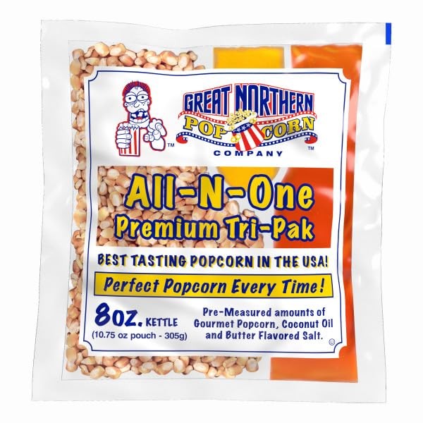 All-in-One Premium Tri-Pack Popcorn - Premeasured 10.75-Ounce Popcorn Packs for 8-Ounce Commercial Poppers - 24/Case by Great Northern Popcorn