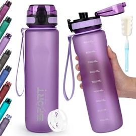 HASAGEI Sport Water Bottles 1 L, Leak-Proof Drinking Bottle Bicycle Sports Bottle with Capacity Scale Colour Gradient 1-Click Open for Outdoor, School, Gym, Camping