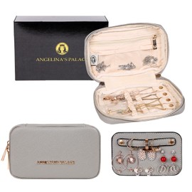 Angelina's Palace Small Waterproof Jewelry Organizer Case Vegan Leather Travel Storage Bag Bridesmaid Gifts for Necklace Earring Bracelet Ring(pearl grey)