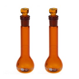 ALWSCI Pack of 2 10 ml Amber Volumetric Flasks, Ball Glass with Glass Stopper, 3.3 Borosilicate Glass, Class A, White Graduation, Volumetric Flask for Laboratory School Project