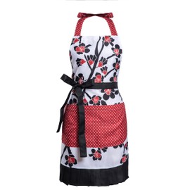 Alex Virtue Lovely Flower Pattern Retro Aprons With Large Pockets for Women Girls Cooking Kitchen Bakery Mother's Gift, Plum Bloom, 26.7 inch x 27.6 inch