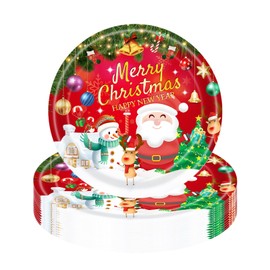 16Pcs Christmas Party Paper Plates 18cm,Merry Christmas Tableware Decor Red Santa Claus Snowman Elk Pattern Disposable Paper Plate Xmas Plates for Birthday Christmas Party Supplies Table Decorations