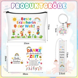 HAOWANWW 1 Set Dankeschön Geschenk für Erzieherin Lehrerin Tagesmutter,Danke Kosmetiktasche Schlüsselanhänger mit Anhänger Dankeskarte Abschiedsgeschenk für Kita Kindergarten Grundschule