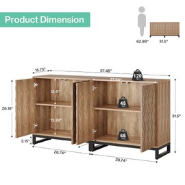 Tribesigns Sideboard Buffet Cabinet with Storage, 57.5" Farmhouse Coffee Bar Cabinet with 4 Doors & Shelves, Wood Credenza Buffet Table for Dining Room, Kitchen, Living Room