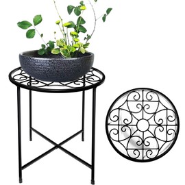 15" Tall Metal Plant Stand, 11" Wide Round Plant Stand for Flower Pots Up to 100lbs, Rustproof Iron Plant Holder for Indoor Outdoor Use, Easy Assemble Flower Stand for Home Garden Display Greenery