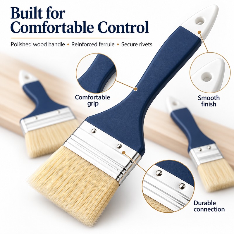 Emenne 4-Piece Natural Bristle Paint Brush Set – Flat Wood