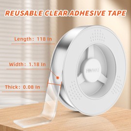 FIWWAT Double Sided Tape Heavy Duty, Clear Nano Tape, Extra Large Mounting Tape, Reusable Double Nano Tape for Paste Photos, Poster, Fix Carpet, Home (1, 10FT)
