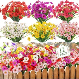 Artificial Flowers Outdoor UV Resistant Fake Silk Flowers, 12 Bundles
