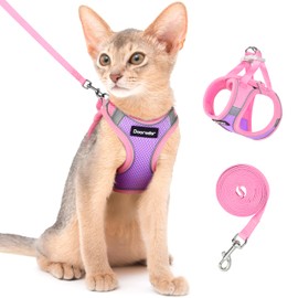 Dooradar Cat Harness and Leash Set, Escape Proof Lightweight Kitten Harness, Soft Breathable Reflective Vest for Outdoor Walking Traveling, Adjustable for Medium Cats, Purple & Pink, M