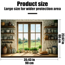 Oversized Kitchen Wall Sticker 35.4x23.6in, Peel & Stick Decor, Waterproof Oil-Proof, Wipeable, for Backsplash Counter Area Cabinets Pantry Wall (Sunny Kitchen Window (Green View), 35.4“ x 23.6”)