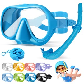 KLERICER Kids Snorkel Set, Macaron Colors Ultra Wide View Snorkel Mask for Kids,Anti-Fog Anti-Leak Kid Diving Goggle, Adjustable Kids Snorkel Set for Kid Aged 6-14 (Dark Blue)