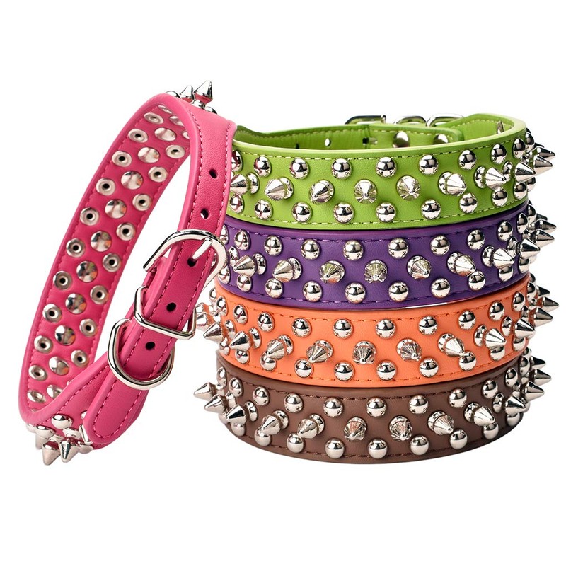 Aolove Mushrooms Spiked Rivet Studded Adjustable Pu Leather Pet Collars