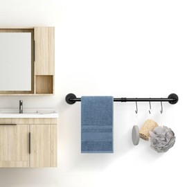 Jeasor Industrial Pipe Towel Rack Towel Bar, Heavy Duty Wall Mounted Rustic Farmhouse Bath Towel Holder for Bathroom (Black, 28 inch)