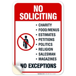 Sigo Signs No Soliciting Door Sign, No Soliciting Sign, for House 10x7 Inches, 4 Mil Vinyl Decal Stickers Weather Resistant UV Protected, Made in USA