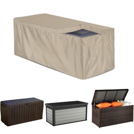 COOSOO Patio Deck Box Cover with Zipper Waterproof Garden Furniture 420D Oxford Pillowcase Storage Ottoman Bench Cover for Deck Box Container Rectangle (Beige, L: