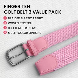 Golf Belts for Men Women 1/2/3 Pack Braided Elastic Fabric Stretch Canvas Woven for Jeans Youth Sports Hiking 36 40 44 48 (Pink, 42"-46" Waist Adjustable)