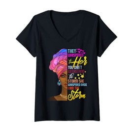 Womens Black History Month African Woman Girl Afro I Am The Storm V-Neck T-Shirt