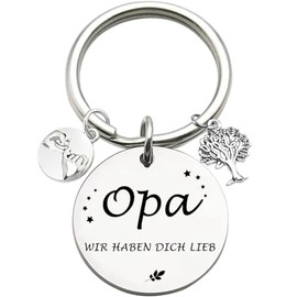 Tecreo Grandpa Keyring 'Opa Wir Haben Dich Lieb' - Silver, Metallic, Father's Day & Birthday Gift for Men with Grandchildren, silver, M