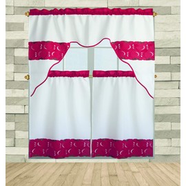 B&H Home Sweet Apples Embroidered 3-Piece Kitchen Curtain Window Treatment Set (Sweet Red Apples)