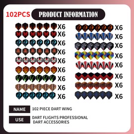 KAYEF Dart Flights, Pack of 102 Dart Wings, Standard Shape Dart and Hard Dart Wings, Dart Flights Professional Dart Accessories