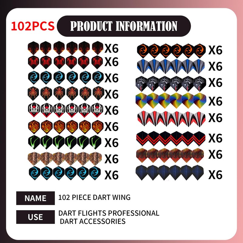 KAYEF Dart Flights, Pack of 102 Dart Wings, Standard Shape