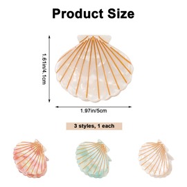 ASUNFO 3 Pcs Seashell Hair Claw Clips Jaw Clip Mermaid Hair Styling Cilps Accessories for Women Girls 3 Colors
