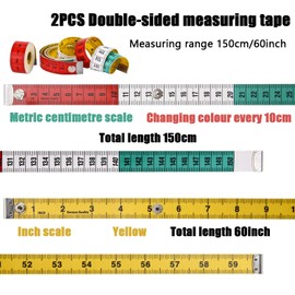 Pack of 2 tailor's tape, body tape, measuring tape, body dimensions, coloured double-sided measuring tape, sewing 150 cm, 60 inches, tailor's tape measure with button, for tailors craftsmen and body measurements