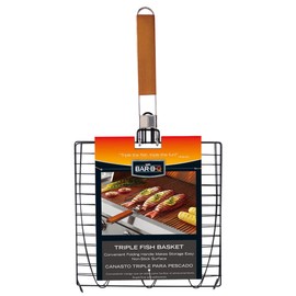 Mr. Bar-B-Q 06623X Triple Non Stick Fish Basket, Black