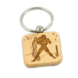 Zodiac Sign Key Ring Made of Natural Wood with High-Quality Engraving Including Sturdy Key Ring – All Zodiac Signs Selectable, wood