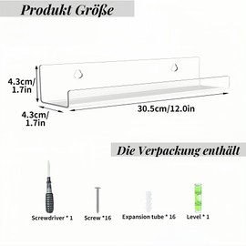 Dmnnlp Pack of 8 Vinyl Record Wall Mounts, Vinyl Wall Mount Made of Clear Acrylic, 30.5 x 4.3 x 4.3 cm Floating Shelf for Records, Acrylic Shelf for Records and Photos - Clear